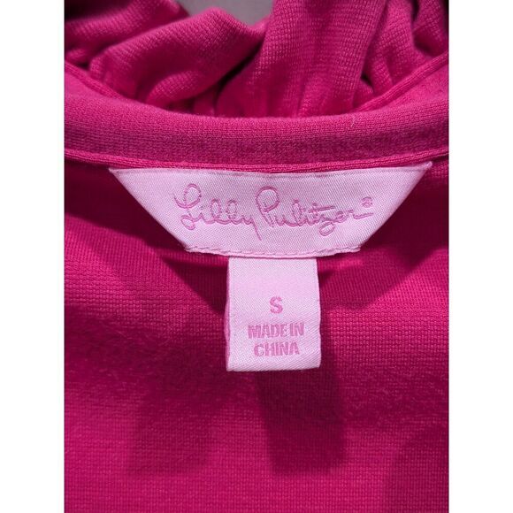 Lilly Pulitzer Pink Ruffle Neck Cap Sleeve Popover Shirt Dress, S - Picture 11 of 11
